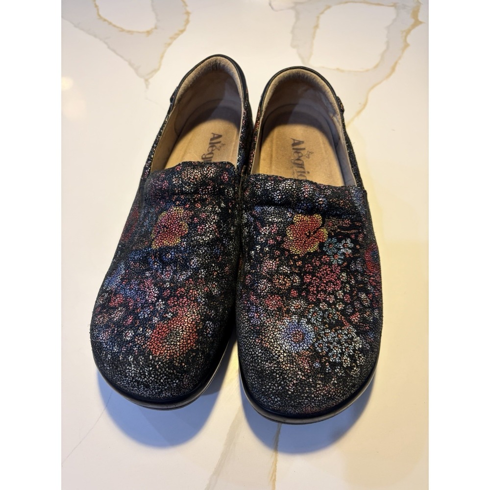 Alegria KEL-323 Women Black Floral Leather Slip-On Shoes Clogs Size 39 /US 8.5-9 - Picture 2 of 8